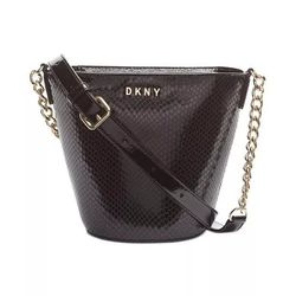 Designer DKNY Snake-Embossed Chain Leather Bucket